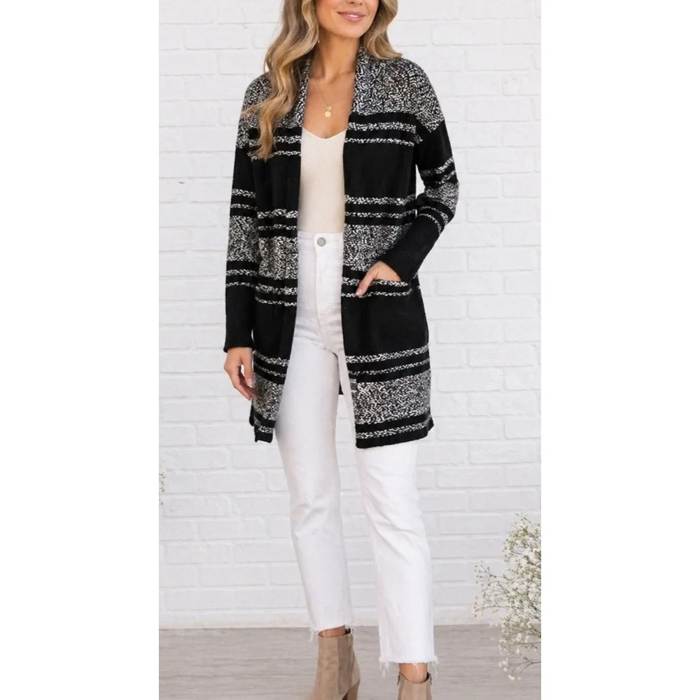 Athleta Wool Cashmere Panorama Point Sweater Wrap Cardigan XS Black Marl 352994